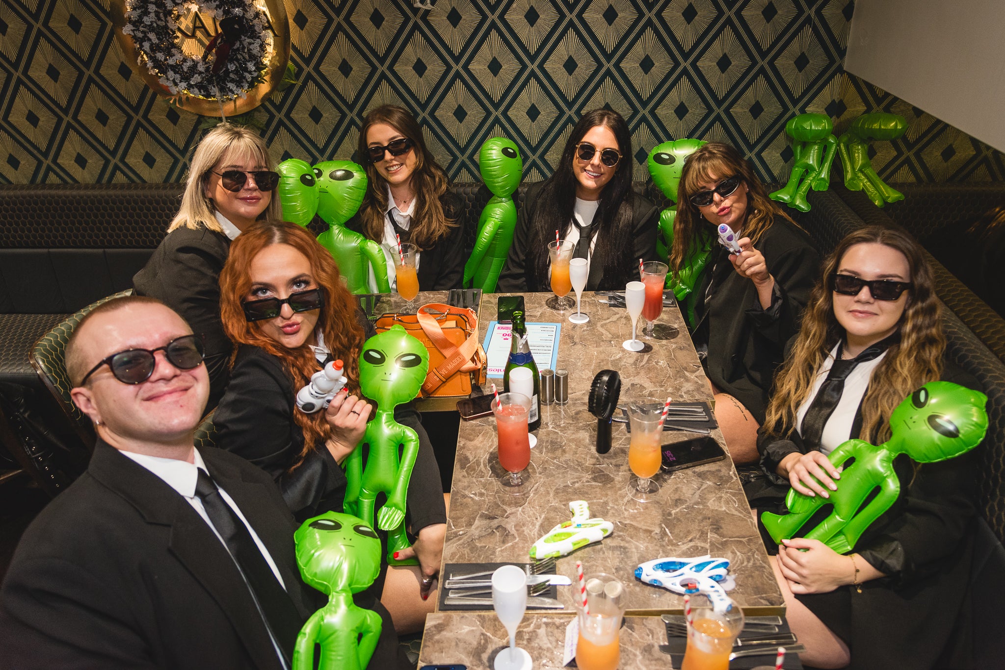 Halloween fancy dress men in black with aliens for Love Brunch