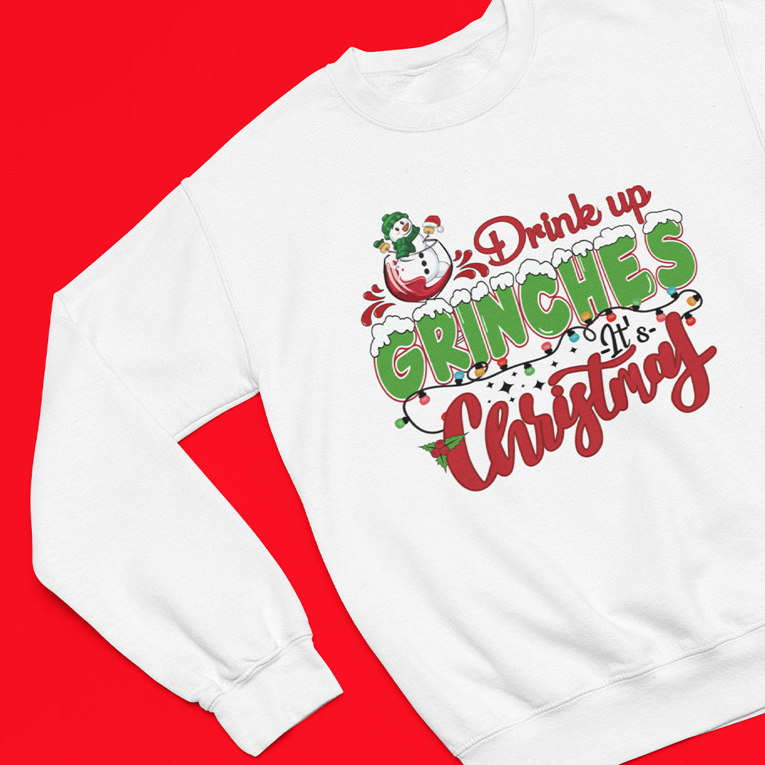 Drink Up Grinches Graphic Printed Christmas Jumper