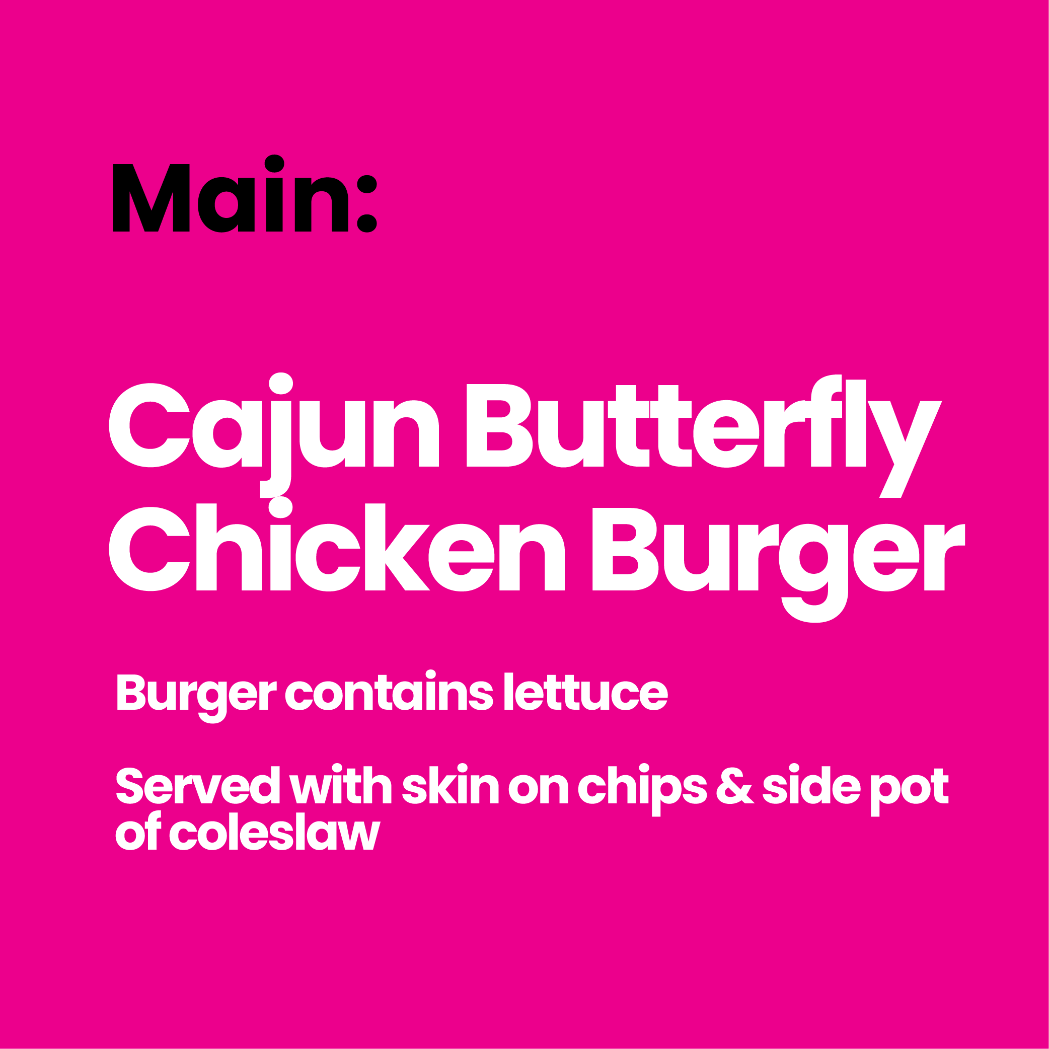 Main: Cajun Butterfly Chicken Burger