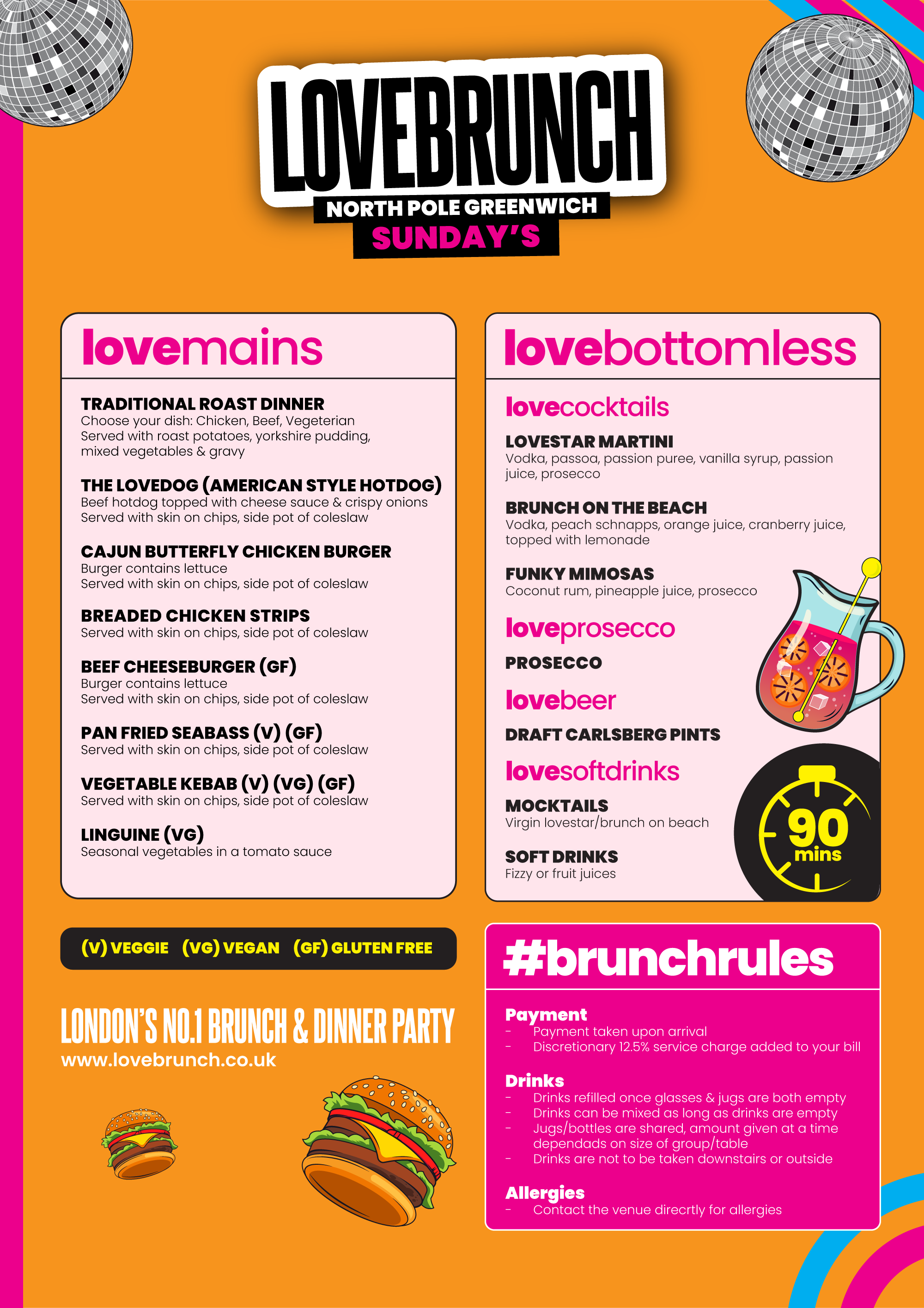 Sunday roast inspired bottomless brunch menu lovebrunch