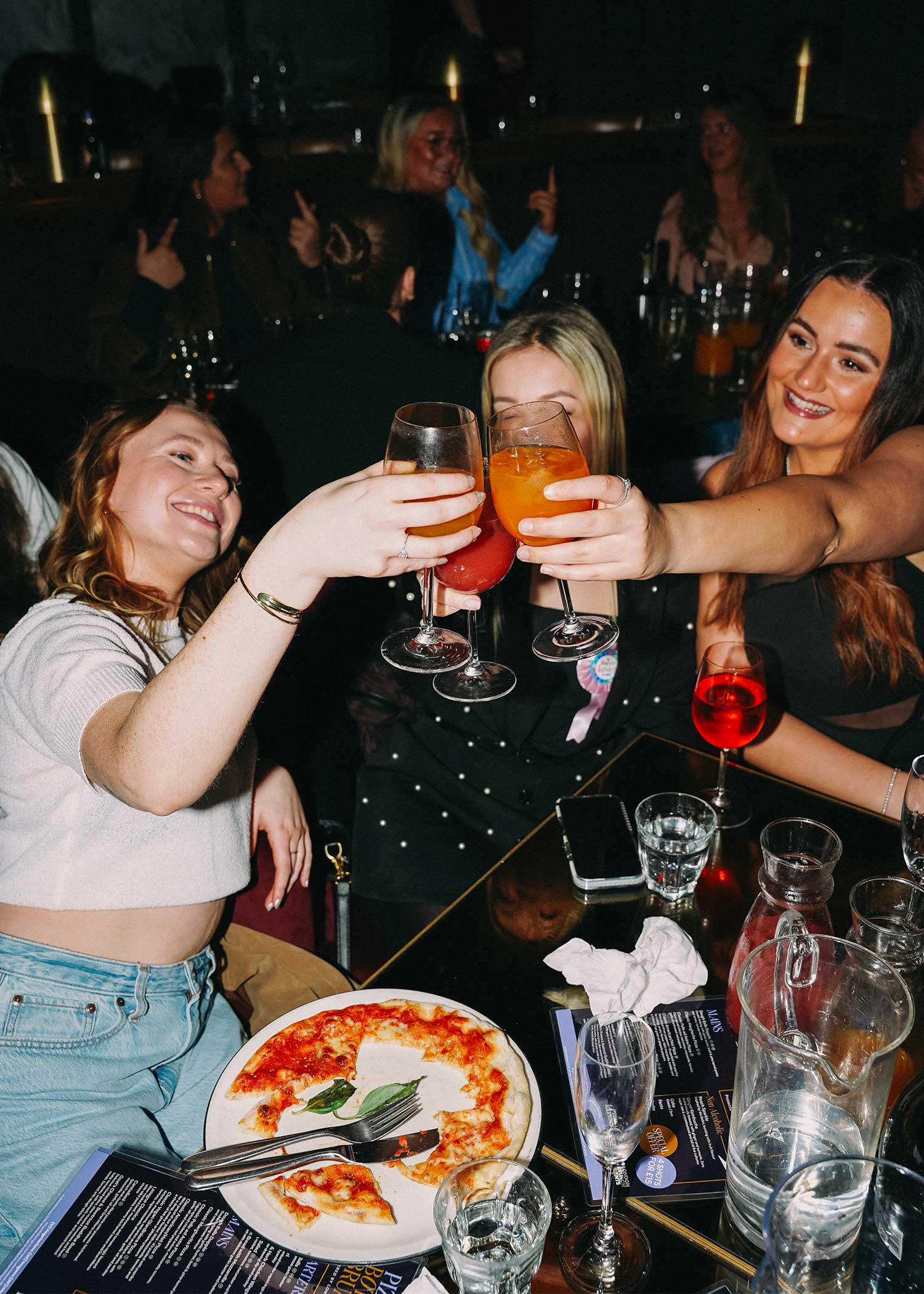 Brunch girls at PizzaExpress enjoying bottomless Aeprol spirtz and cocktails