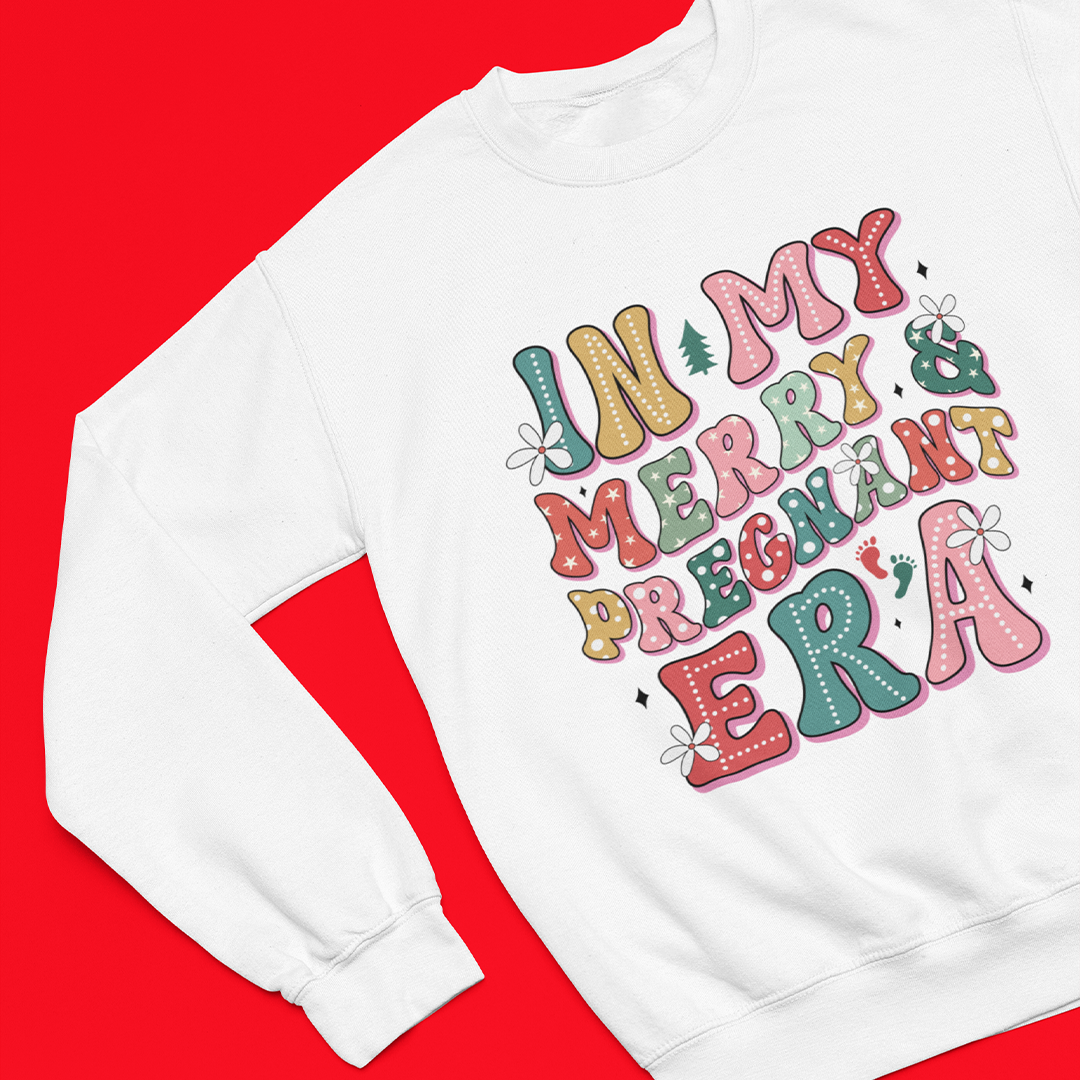 In My Merry Pregnant Era Graphic Printed Christmas Jumper