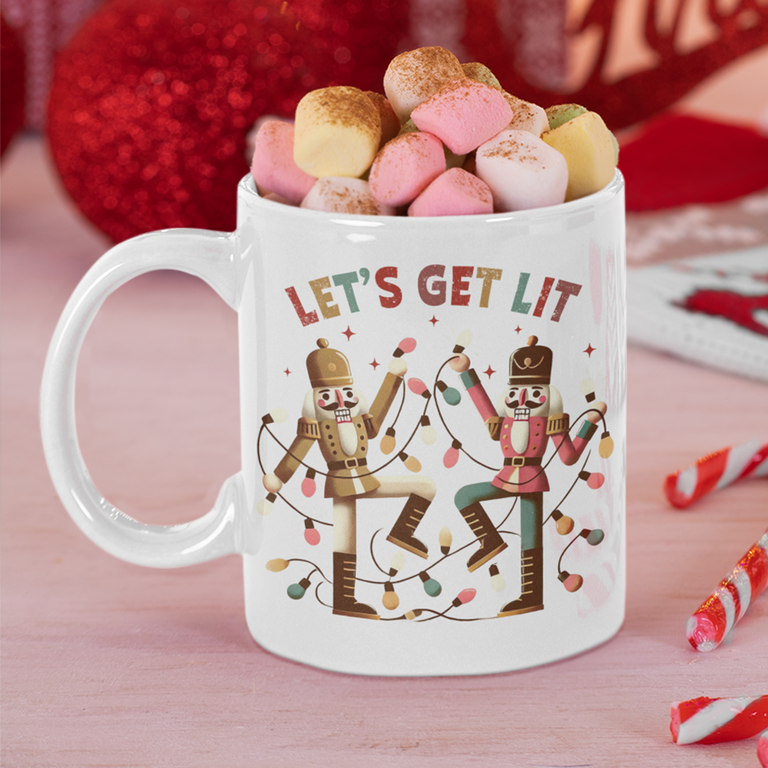 Let's Get Lit Graphic Printed Christmas Mug
