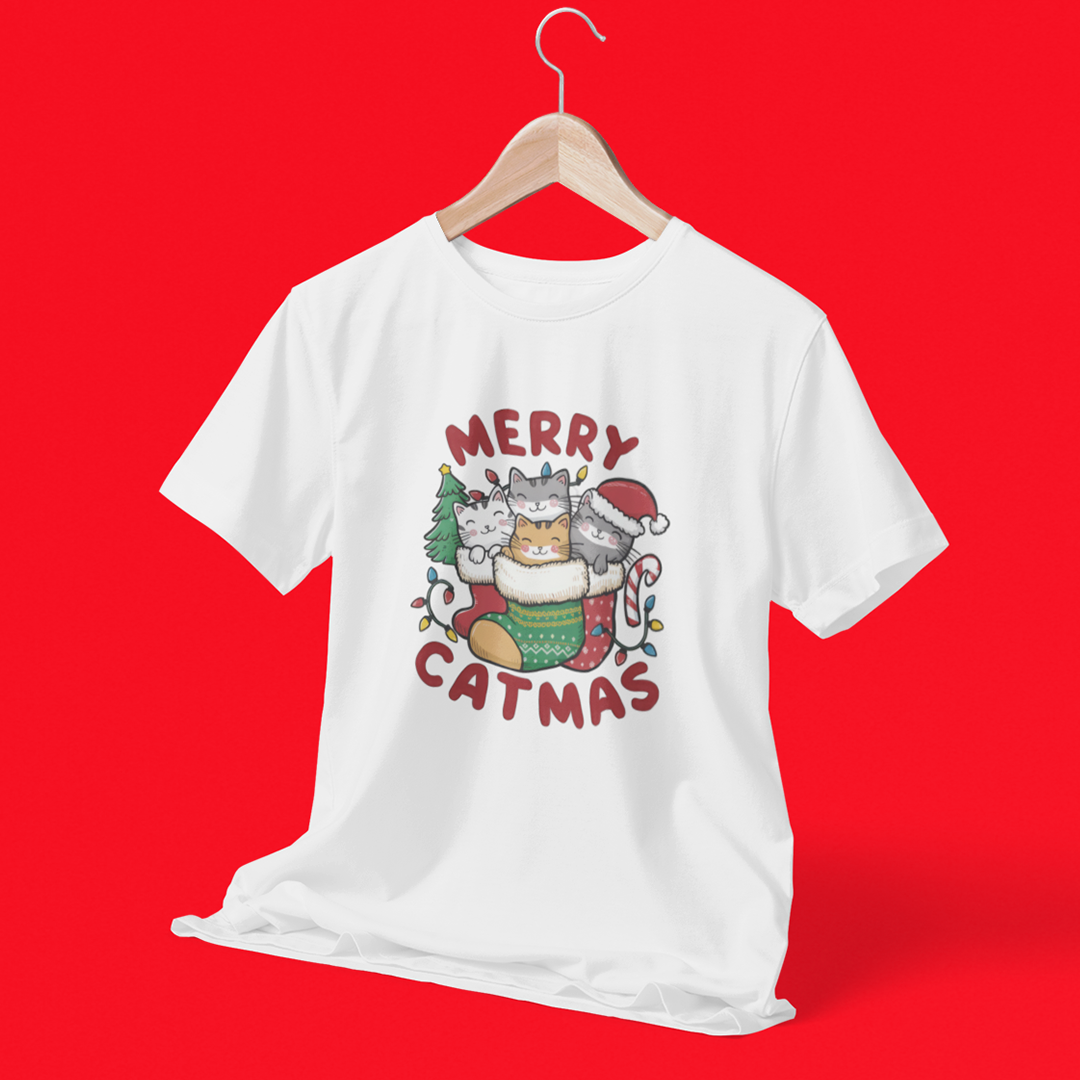 Merry Catmas Graphic Printed Christmas T-Shirt