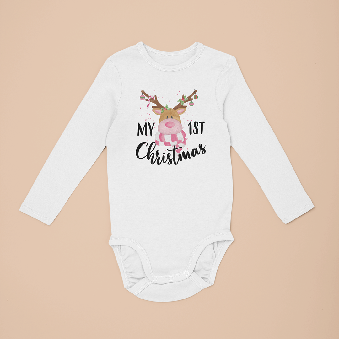 My 1st Christmas Cute Printed Christmas Long Sleeve Baby Vest