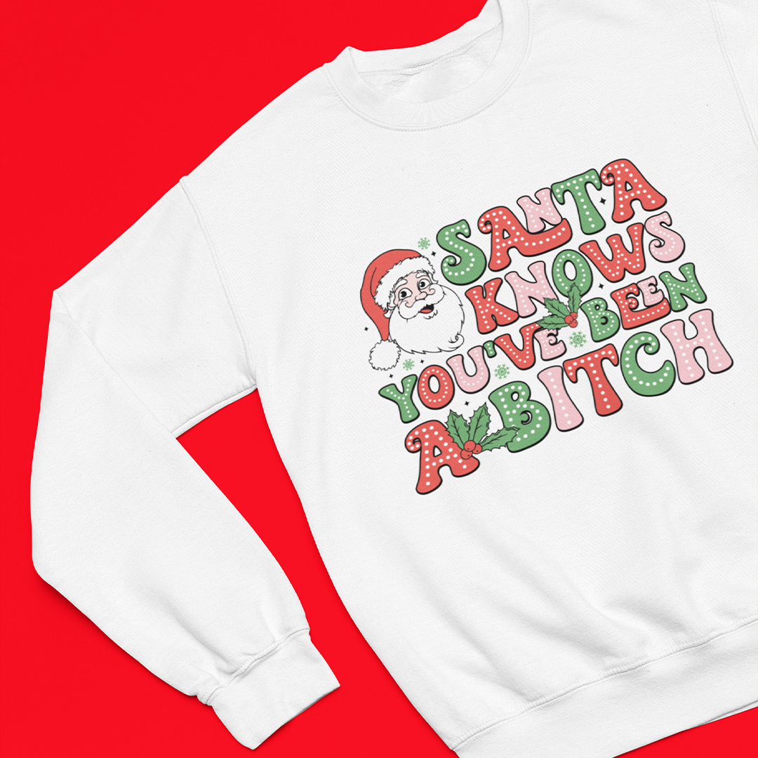 Santa Knows You've Been A Bitch Graphic Printed Christmas Jumper